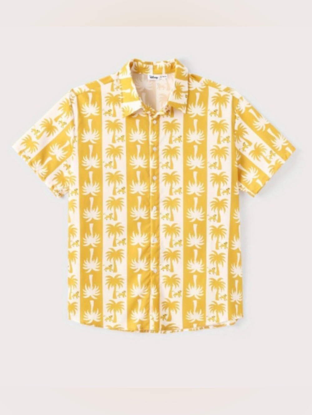 Disney Men Lion King Coconut Tree Yellow Palm-Print Button-Up Shirt, Size L